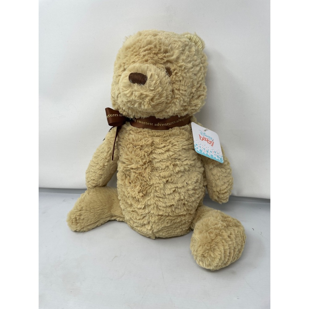 Disney Baby Winnie the Pooh Plush Bear Tan Brown Ribbon Stuffed Animal‎ Toy